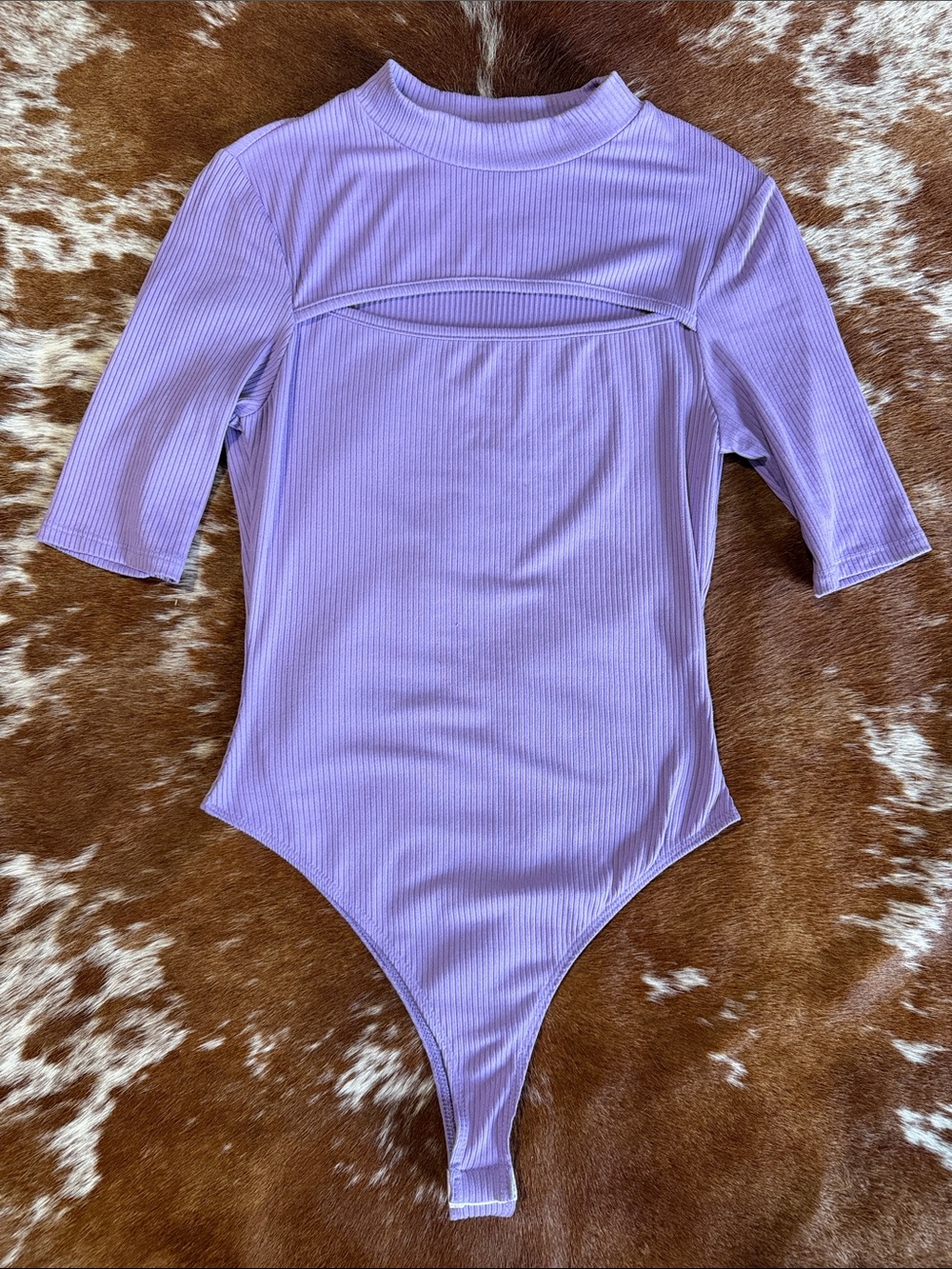 Peach Love California Lilac Ribbed Mock Neck Bodysuit